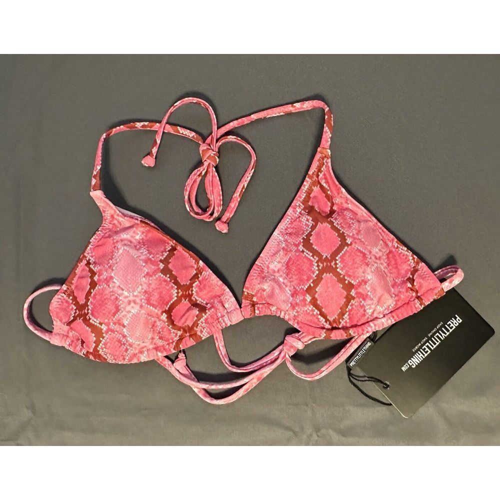 Pretty Little Thing Pink Snake String Tie Padded Triangle Bikini Top Size 6 New